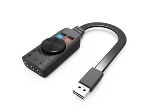 External Sound Card Virtual 7.1CH USB Sound Card Volume Adjustable 3-Port Output for Gaming Headset Earphone PS4 Laptop Desktop Windows Mac OS Linux, Plug Play