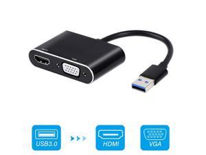 USB 3.0 to HDMI VGA Adapter Dual Output USB to VGA HDMI HD 1080P Converter Cable for Mac OS Windows 7/8/10 Computers