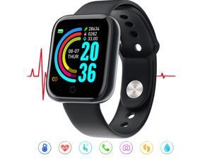 Bluetooth Smart Watch Men Women Fitness Tracker Sport Smartwatch Heart Rate Monitor Blood Pressure Tracker Smart Wristband for IOS Android (Color: Black)