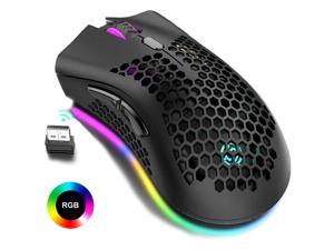 Lightweight Gaming Mouse, 2.4G Wireless Mouse Honeycomb Design Rechargeable Wireless Gaming Mouse with USB Receiver RGB Backlight Computer Mouse for Laptop PC (Black)