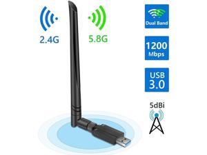 1900Mbps WiFi Dongle USB 3.0 Dual Band Wireless Adattatore di Rete con 5.8G/2.4G 5dBi 2X Antenna per PC/Desktop/Laptop/Tablet MERIGLARE Adattatore WiFi USB