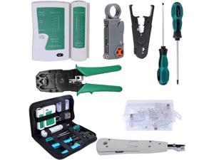 RJ45 Crimping Tool Kit for RJ11/RJ12/CAT5/CAT6/Cat5e, Computer Maintenacnce LAN Cable Tester Network Repair Tool Set, Wire Stripping Cutter Coax Crimper Plug