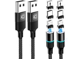 6.6FT / 2M Magnetic Charging Cable, 2 Pack Nylon Braided USB 3.A Fast Charging Cord with LED Light, Universal 3 in 1 Magnet Phone Charger Compatible with Micro USB, Type C Devices -6.6ft