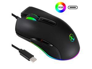 USB C Type C Mouse Wired USB C Mice Gaming Mouse Ergonomic 4 RGB Backlight 3200 DPI Compatible with Mac Matebook Chromebook HP OMEN Windows PC Laptop and More USB Type C Devices Black