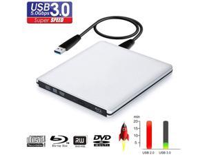 External Blu Ray DVD Drive , USB 3.0 Burner Slim Optical Portable Blu-ray CD DVD Reader Writer RW Player for Laptop Desktop MacBook OS Windows 7 8 10 PC iMac Laptop (Silver)