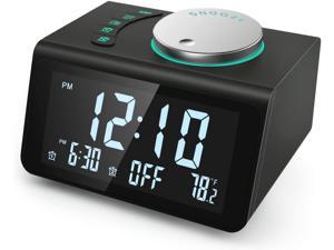 Small Digital Alarm Clock Radio - FM Radio, Dual USB Charging Ports,Dual Alarms with 7 Alarm Sounds, Adjustable Volume, Temperature, 5 Level Brightness Dimmer, Battery Backup, Bedrooms (Black)