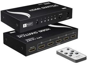 5 Port 4K HDMI Switch 5 in 1 Out wIR Remote Control 5 Port Switcher Selector Box for Xbox Nintendo PS3 PS4 TV Fire Stick Roku Black