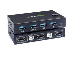 KVM Switch HDMI 2 Port Box, AIMOS USB and HDMI Switches 4 USB Hub, UHD 4K @30Hz, for 2 Computers Share Keyboard Mouse and one HD Monitor