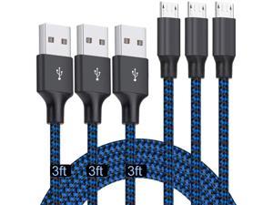 Micro USB Cable 3ft1M 3Pack 3FT Nylon Braided High Speed Micro USB Charging and Sync Cables Android Charger Cord Compatible Samsung Galaxy S7 EdgeS6S5S4Note 543LGTablet and MoreBlue