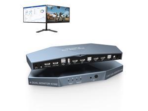 2 PCs Dual Monitor HDMI KVM Switch 4K @60Hz, Support HDCP 2.2, HDMI + HDMI 4x2 Dual Monitor KVM Switch for 2 PCs and 2 Monitors