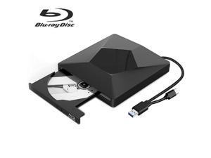 [Upgraded] External Bluray Drive, 3D Blu Ray CD/DVD Burner Reader USB 3.0 and Type-C Blu-Ray Burner Writer Slim BD CD DVD Optical Bluray for Windows XP/7/8/10, MacOS for MacBook, Laptop, Desktop