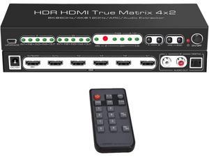 HDMI2.1 8K HDMI Matrix 4x2, 8K @30Hz 8K@60HZ 4K@60Hz 120Hz HDMI Switch HDR ARC/CEC Switch Splitter 4 in 2 Out Optical SPDIF 5.1CH + RCA Stereo Audio Extractor HDMI Switcher