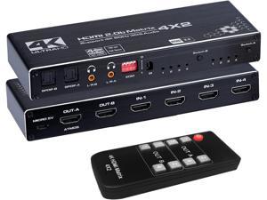 [Upgraded] 4K HDMI Matrix 4x2, 4 in 2 Out Matrix Switch HDMI Video Switcher Splitter Box with EDID Extractor and IR Remote Control, Support HDMI 2.0b, HDCP2.2, HDR10, 4K @60Hz, Ultra HD, 3D