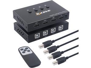 USB Switch 4 Port, 4 in 4 Out USB KVM Switch, for 4 PC Share 4 USB Ports, USB Switcher Box for Mouse Keyboard Printer Scanner, With Remote control and USB Cables (battery not included)