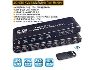 4 Ports 2K DisplayPort KVM Switch with USB 3.2 Gen 1, Audio, Hotkey Control