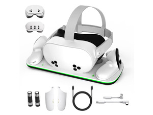IHDAPP Charging Dock Compatible with Me-ta Quest 3/3S, VR Accessories Charging Station for Me-ta O-cu-lus Quest 3/3S with LED Indicator, Charger Stand with Rechargeable Batteries, with Green Light