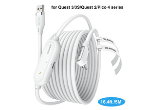 IHDAPP 16.4FT (5M) USB A to USB C VR Charging Link Cable Compatible with Me-ta Quest 3/3S/Pico 4 - with Separate Fast Charging Port, High-Speed Max 5Gbps Transfer to PC VR/Steam VR, Play While Charger