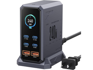 IHDAPP 240W USB C Charger Block, 6 Ports USB Charging Station, GaN 140W PD 3.1 USB Charger, Laptop Fast Charger Adapter Desktop Charger Station with LCD Display for Laptops, Smartphones etc..