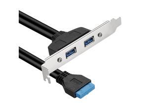 2 Ports USB 3.0 Female Back Panel To Motherboard 20pin Header Connector Cable Adapter With PCI Slot Plate Bracket 50cm