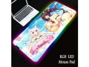LED Backlit Desk Pad Large Gaming Mouse Pad RGB Keyboard Mat Anime Cute Girl Gamer Mousepad Lock Edge Anti-slip Mouse Mat for PC Laptop 900X400X3MM