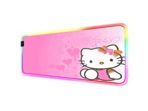 Cute Cat  RGB Mouse Pad LED Keyboard Pad Anime Gaming Accessories Pink Desk Mat USB Gaming Mousepad with Backlight