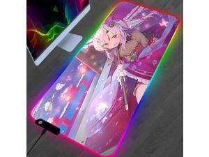 Large RGB Gaming Mouse Pad  Anime Mousepad LED Backlit Desk Mat Colorful Lighting Keyboard Pad Anti-slip Lock Edge Desk Pad 90X40CM Pink