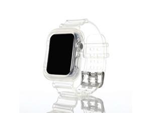 Transparent Rubber Sports Watch Strap Wristband + Protective Case For Apple Watch Series 1 2 3 4 5 6 (42mm/44mm) - Clear