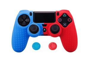 Studded Dots Silicone Rubber Gel Controller Protective Case Cover For Sony PS4 Dualshock 4 DS4 Controller - Blue/Red