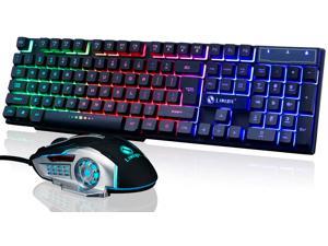 TROPRO GTX300 RGB Gaming Keyboard and Colorful Mouse Combo, USB Wired LED Backlight Gaming Mouse and Keyboard for Laptop PC Computer Gaming and Work, Letter Glow, Mechanical Feeling