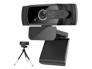 TROPRO Tw6 Webcam with Microphone, 1080P Full HD Computer Camera for PC with Cover, Expandable Tripod, USB Web Camera with Cover for Video Calls, Streaming, Skype, Zoom, Teleconference Gray / Black