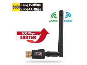 USB WiFi Adapter, 600Mbps Dual Band (2.4G/150Mbps+5G/433Mbps) Wireless Network Card Adapter for Desktop Laptop PC Windows 10/8.1/8/7/XP/Vista, MAC OS 10.4-10.13 USB WiFi Adapter, 600Mbps Dual Band (2.4G/150Mbps+5G/433Mbps) Wireless Network Card Adapter for Desktop Laptop PC Windows 10/8.1/8/7/XP/Vista, MAC OS 10.4-10.13