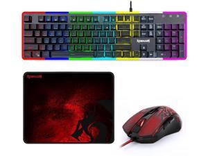 Redragon S107 PC Gaming Keyboard and Mouse Combo & Large Mouse Pad, Mechanical Feel, RGB Backlit & Edge Side Light Illumination Keyboard 3200 DPI Mouse for Windows PC (Keyboard Mouse Mousepad Set) Redragon S107 PC Gaming Keyboard and Mouse Combo & Large Mouse Pad, Mechanical Feel, RGB Backlit & Edge Side Light Illumination Keyboard 3200 DPI Mouse for Windows PC (Keyboard Mouse Mousepad Set)