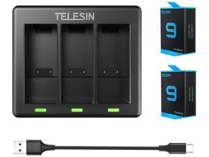 TELESIN 2-Pack Replacement Batteries (1750mAh) and 3-Channel USB Quick Charger with Type-C Cord for GoPro Hero 9 Black, Fully Compatible with Go Pro 9 Original Charger and Battery TELESIN 2-Pack Replacement Batteries (1750mAh) and 3-Channel USB Quick Charger with Type-C Cord for GoPro Hero 9 Black, Fully Compatible with Go Pro 9 Original Charger and Battery
