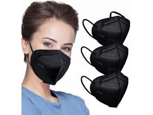Ackmioxy Black Face Masks Pack of 100 5-Ply Disposable Face Masks Filter Efficiency=95% Protection Against PM2.5, Fire Smoke, Dust Cup Dust Mask
