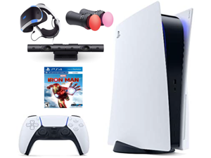 Playstation Console and Playstation VR Bundle - PS5 Digital  Version with Wireless Controller, PSVR Headset, Camera, Move Motion Controller, Iron Man Game & Accessories