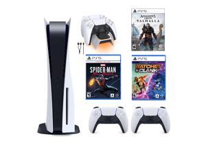 PS5 bundle: PS5 Disc Version + Wireless Controller+Three Games (Marvel's Spider-Man: Miles Morales, Ratchet & Clank: Rift Apart and Assassin’s Creed Valhalla) +Ozeal Charging Station