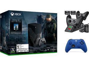 Xbox bunblde: Microsoft - Xbox Series X - Halo Infinite Limited Edition - Black bundle with extra controller (blue) and Ozeal charger