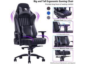 VON RACER Big and Tall 400lb Memory Foam Gaming Chair-Adjustable Tilt, Angle and 3D Arms Ergonomic High-Back Leather Racing Executive Computer Desk Office Metal Base VON RACER Big and Tall 400lb Memory Foam Gaming Chair-Adjustable Tilt, Angle and 3D Arms Ergonomic High-Back Leather Racing Executive Computer Desk Office Metal Base