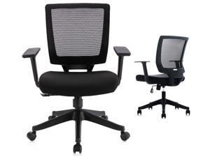 Qwork Ergonomic Mesh Task Chair Adjustable Height & Tilt for Comfort, Thick, Compact Seat Cushion, Smooth-Glide Wheels Office Chair