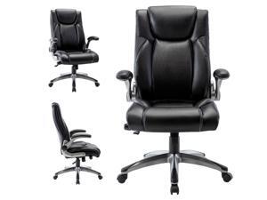 STARSPACE  Multifunctional Office Chair, Executive Computer Desk Task Swivel Chair - Adjustable Built in Lumbar Support, Tilt Angle and Flip-Up Arms, Metal Base, Black