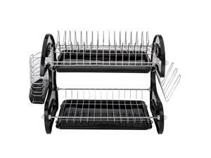 2-Tier Dish Drying Rack Stainless Steel Drainer Kitchen Storage Space Saver NEW