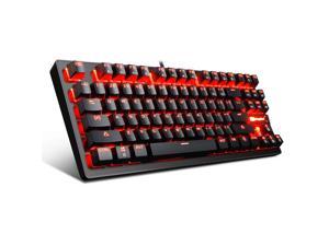 MK1 PC Mechanical Gaming Keyboards - Red LED Backlit Mechanical Keyboard - USB Mechanical Computer Keyboard Wired Blue Switches for MAC/PC Gamers(Black)