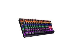 Mechanical keyboard console - Red LED backlight - compact mechanical keyboard 87 keys, metal mechanical keyboard, USB with blue cable switch, equivalent to Windows PC games - Black