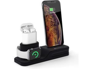 seacosmo 3 in 1 Charging Stand Compatible with Apple Watch Series 6SE54321 Silicone Stand for iWatch iPhone Airpods Docking Station for iPhone 12SE11ProMaxXRXS876Plus Black