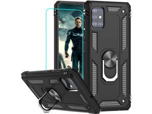LeYi for Samsung Galaxy A51 Cell Phone Case with Screen Protector Ring Kickstand for Men Military Grade Bumper Hard TPU Heavy Duty Shockproof Full Body Silicone Protective Cover for Galaxy A51 Black