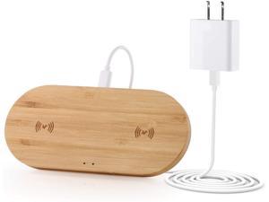 Veelink Dual Wireless Charger, Bamboo Double 10W Qi Wireless Charging Pad Compatible with iPhone 12/SE/11 Pro, XS, XS Max, XR, 8 Plus, Samsung Galaxy S20/S10/S10+/Note 9/S9/S9 Plus/Note 10 (AC Adapter