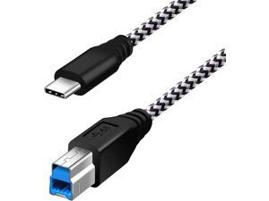 Fasgear Type C to USB B 3.0 Cable 1 Pack 6ft/1.83m Nylon Braided USB C Male to Type B Male Cord (White)