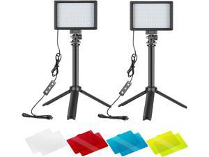 NEEWER Dimmable 5600K USB LED Video Light 2-Pack with Adjustable Tripod Stand and Color Filters for Tabletop/Low-Angle Shooting, Zoom/Video Conference Lighting/Game Streaming/YouTube Video Photography