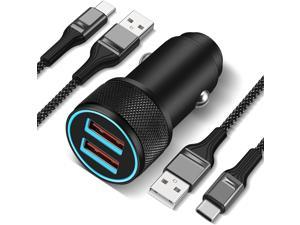 Fast Car Charger for Samsung Galaxy S22/S21/S20/Ultra/S10/S9/S8, Note 20/10/9/8, Pixel, LG, Moto, Quick Charger Dual Port USB Car Charger Adapter with 2 X 3FT USB Type C Ca