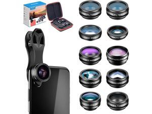 10 in 1 Phone Camera Lens Kit Wide Angle/Macro/Fisheye/Telephoto/CPL/Flow/Radial/Star Filter/Kaleidoscope Lens for iPhone and Most Phone